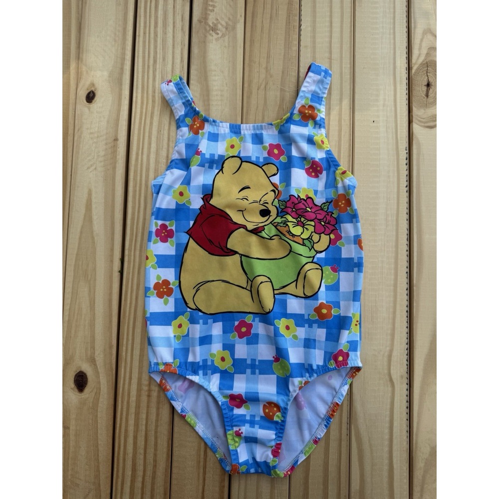 Vintage 90's Winnie the Pooh‎ Disney Flowers Swimsuit Size 6 Ruffle Gingham